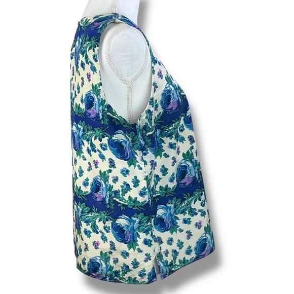 Talbots Boxy Silk and Cotton Tank Top Blue Green Purple Floral Womens Petite 14P - Picture 4 of 16